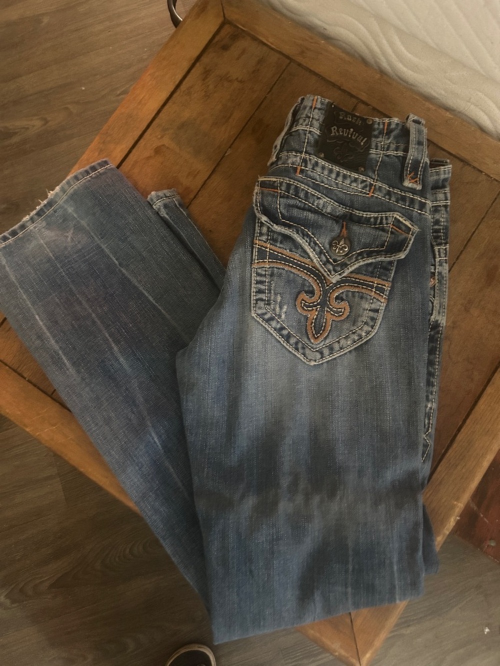 Men’s Blue Distressed ROCK REVIVAL Embroidered Pocket Jeans